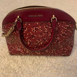 Michael Kors Emmy Medium Domed Burgundy Star-Patterned Satchel